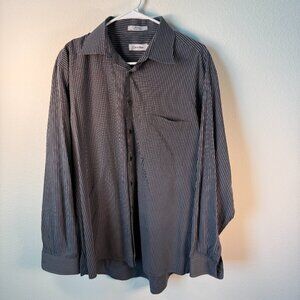 Calvin Klein Shirt Mens L Navy/White Striped Long Sleeve Button Cotton 17 34/35